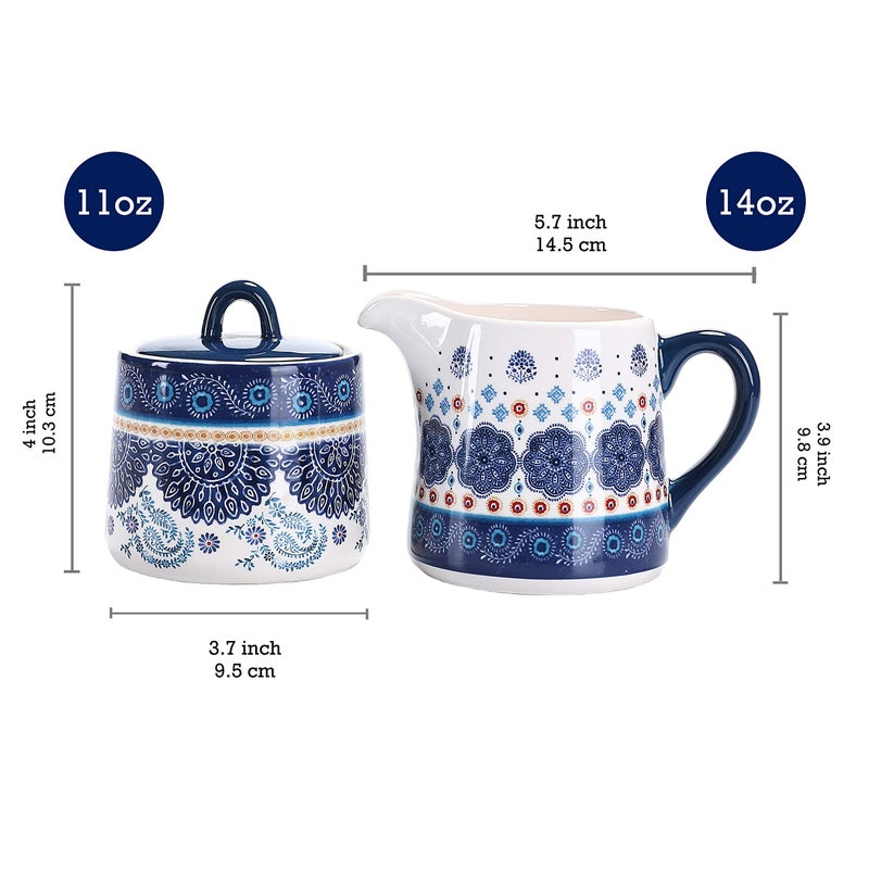 Bico Blue Talavera Ceramic Sugar and Creamer Set, Sugar Bowl with Lid, Cute Container for Coffee Bar, Kitchen Countertop Accessories, Microwave and Dishwasher Safe - Image 2